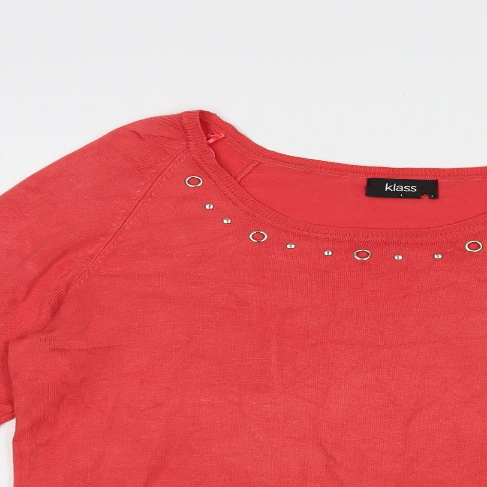 Klass Womens Red Boat Neck  Viscose Pullover Jumper Size L   - Neckline Detail