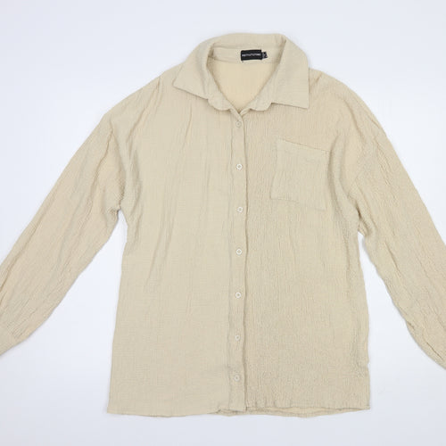 PRETTYLITTLETHING Womens Beige  Polyester Basic Button-Up Size 10 Collared