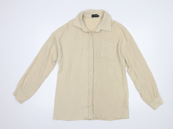 PRETTYLITTLETHING Womens Beige  Polyester Basic Button-Up Size 10 Collared