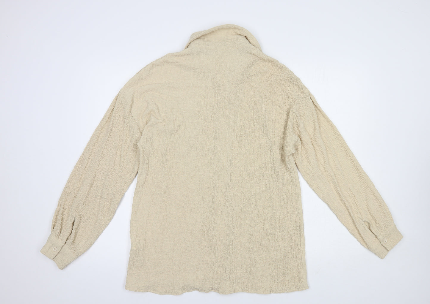 PRETTYLITTLETHING Womens Beige  Polyester Basic Button-Up Size 10 Collared