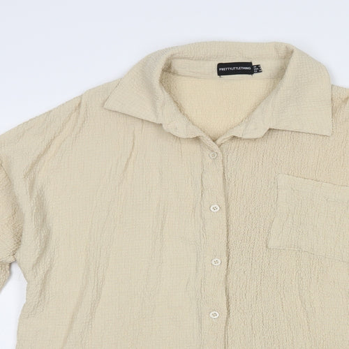 PRETTYLITTLETHING Womens Beige  Polyester Basic Button-Up Size 10 Collared