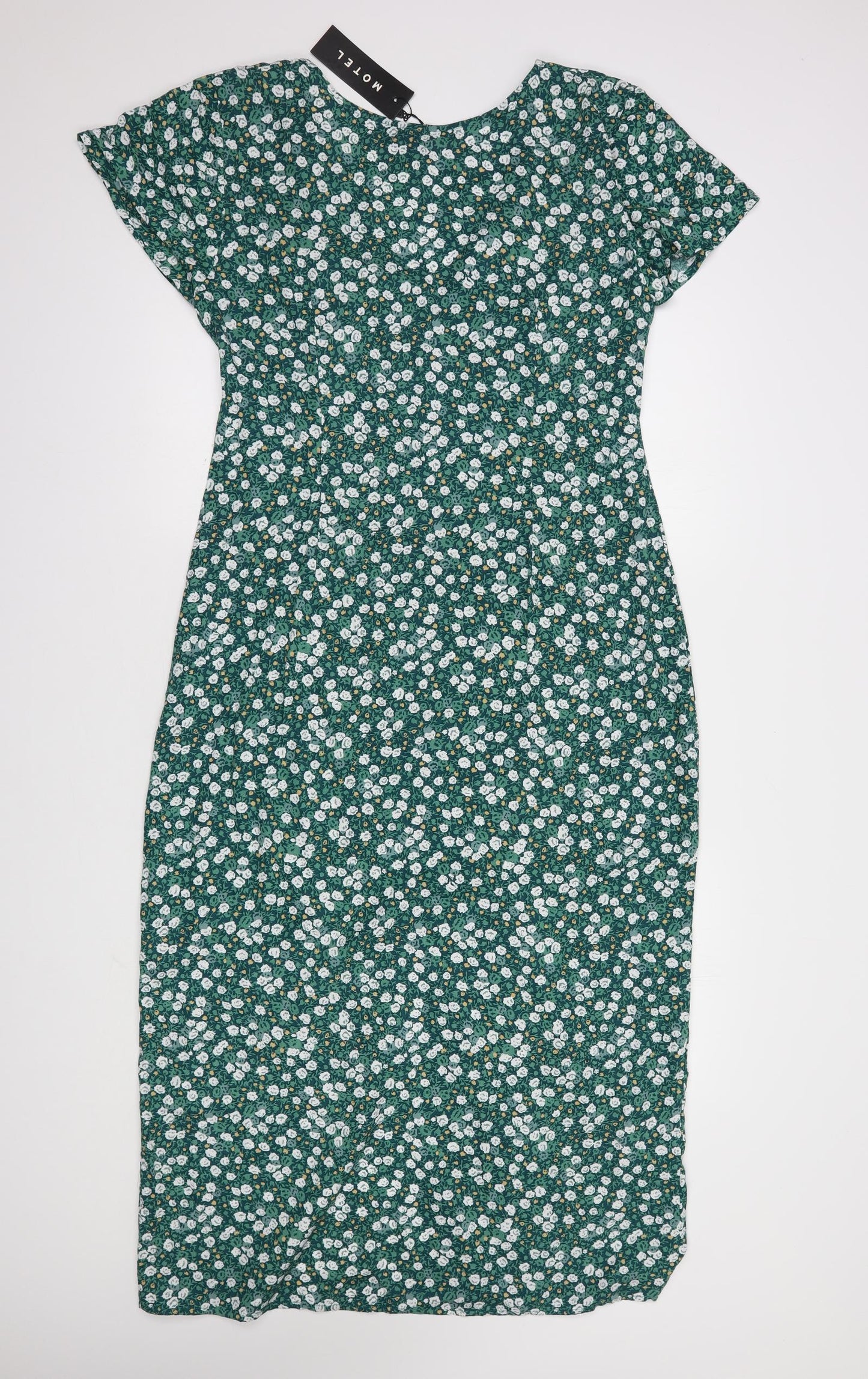 Motel Womens Green Floral Viscose Maxi  Size M  V-Neck Button
