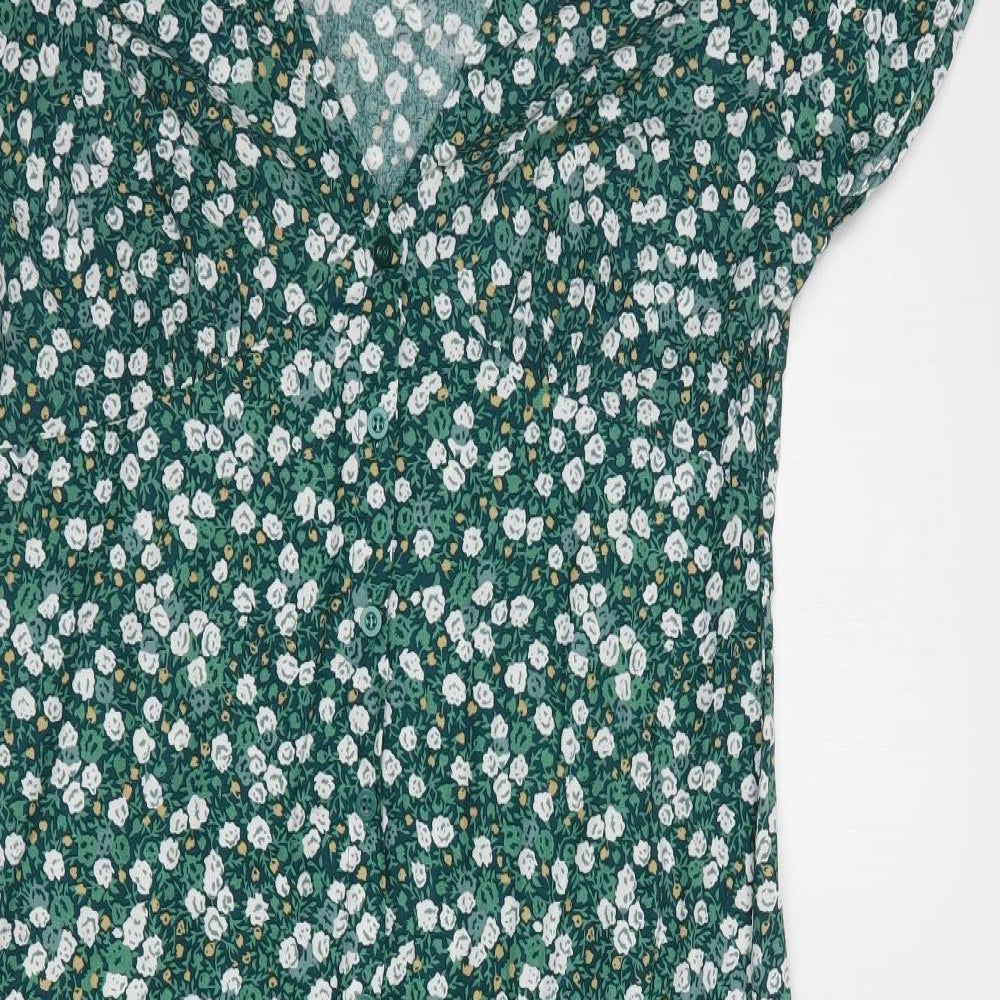 Motel Womens Green Floral Viscose Maxi  Size M  V-Neck Button