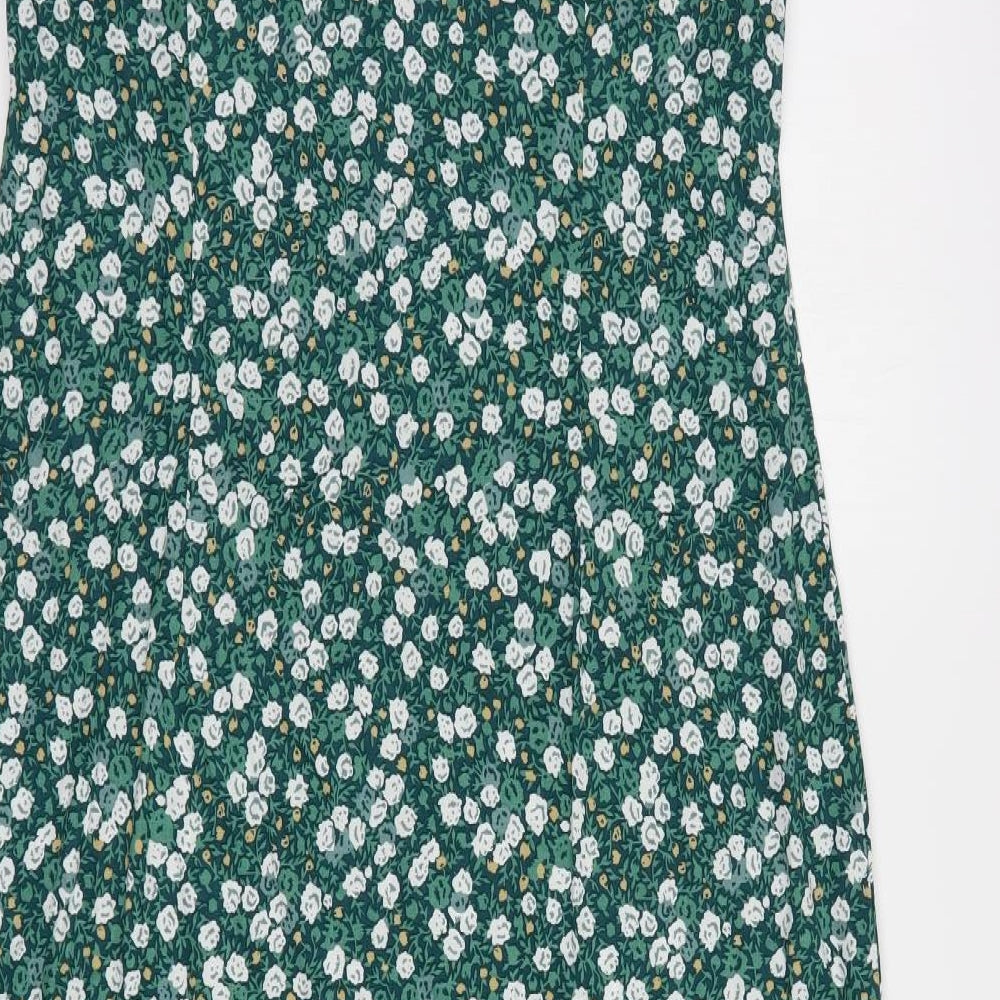 Motel Womens Green Floral Viscose Maxi  Size M  V-Neck Button