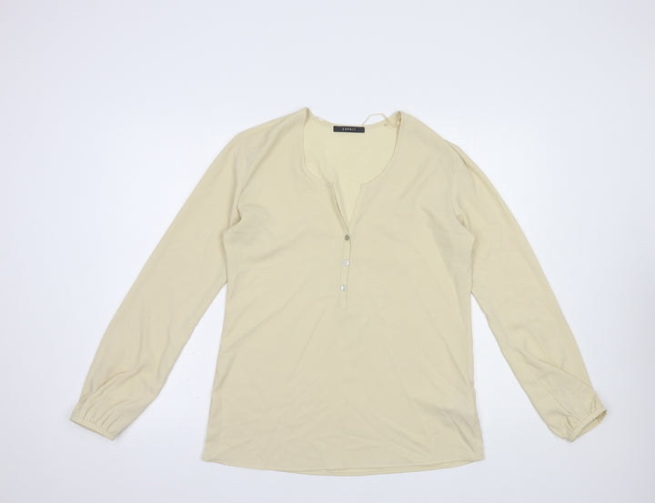 Esprit Womens Beige Polyester Basic Blouse Size 12 V-Neck