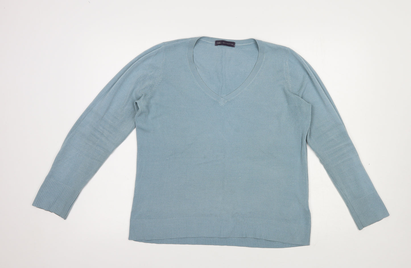Marks and Spencer Womens Blue V-Neck  Acrylic Pullover Jumper Size 14