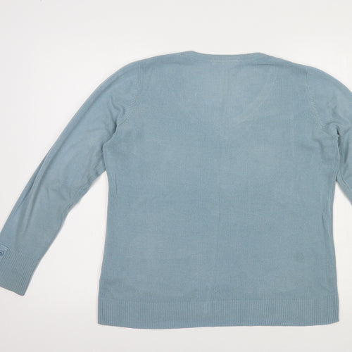 Marks and Spencer Womens Blue V-Neck  Acrylic Pullover Jumper Size 14