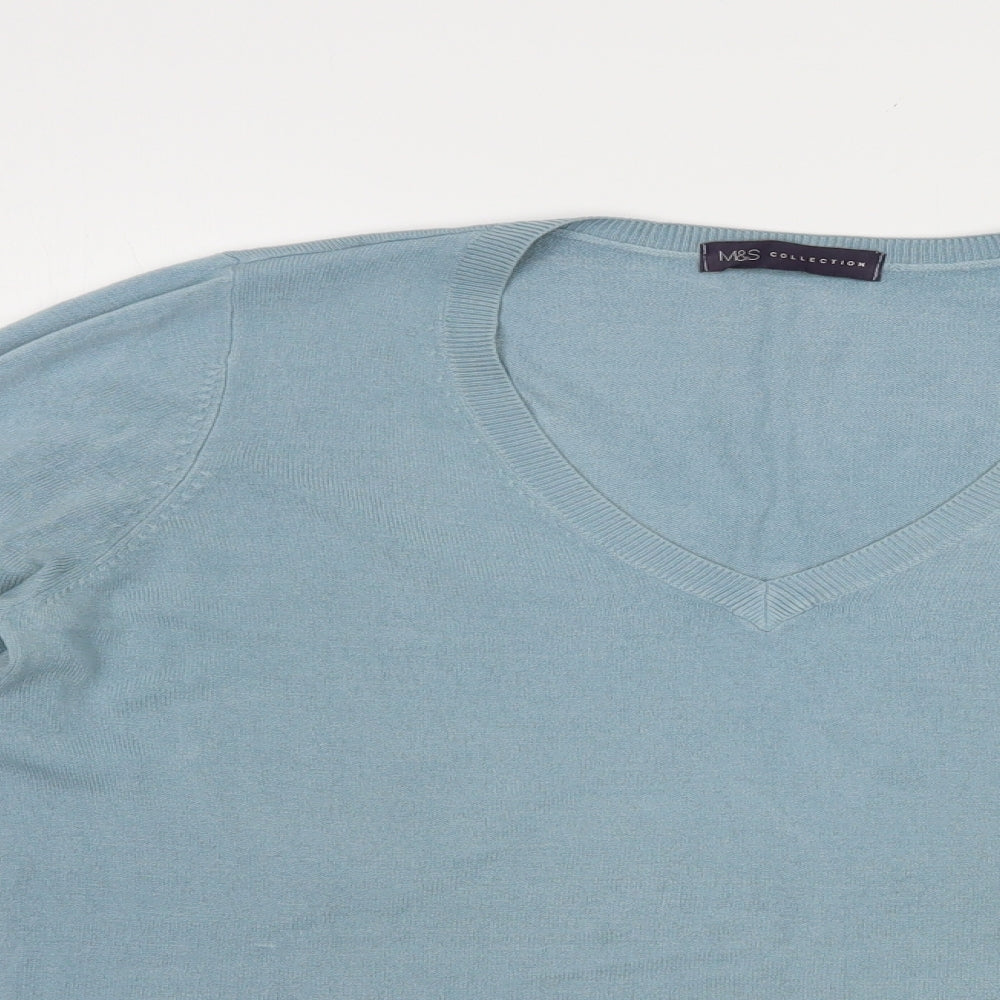 Marks and Spencer Womens Blue V-Neck  Acrylic Pullover Jumper Size 14