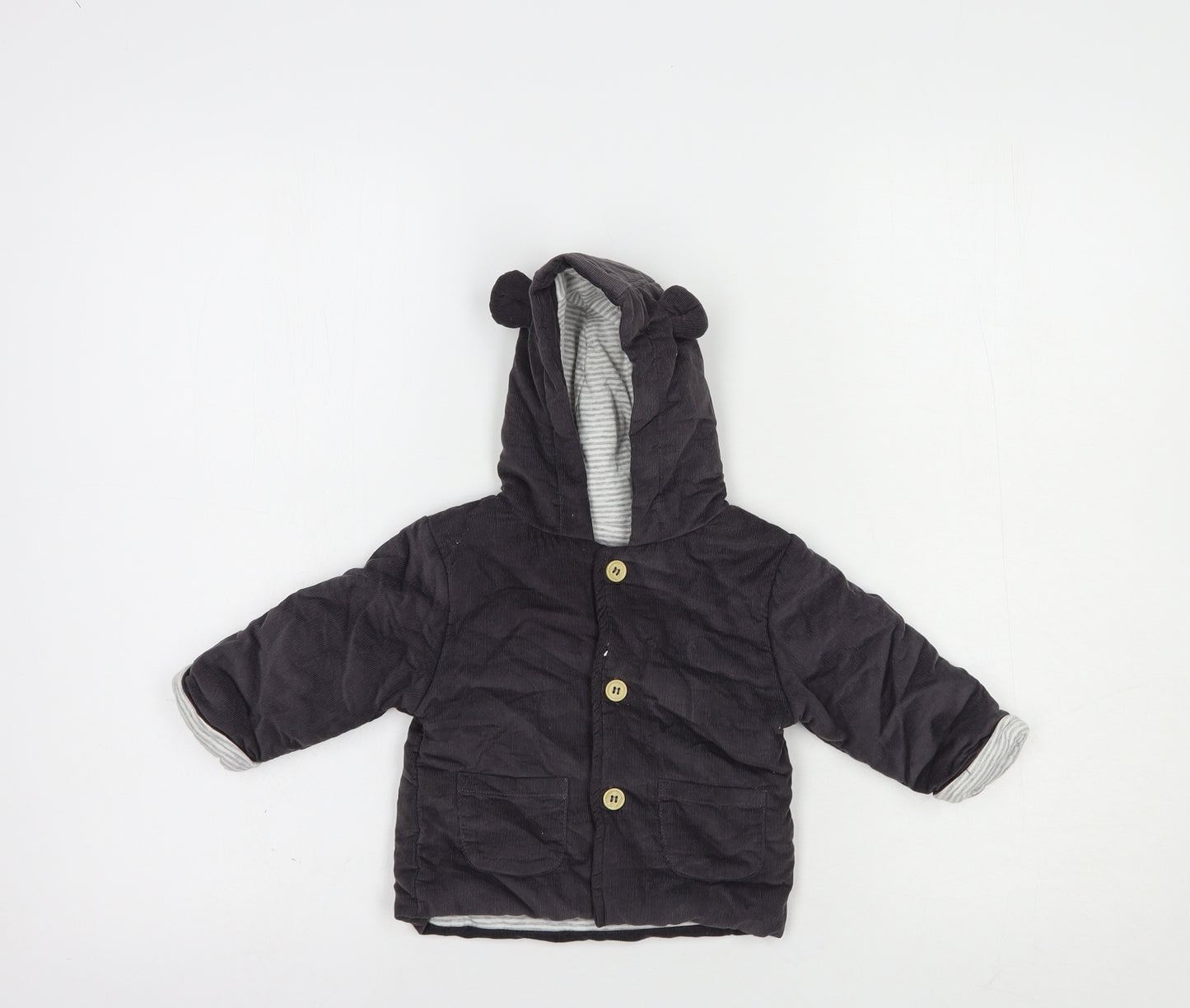 TU Baby Grey   Basic Jacket Jacket Size 6-9 Months   Button - Bear Hood