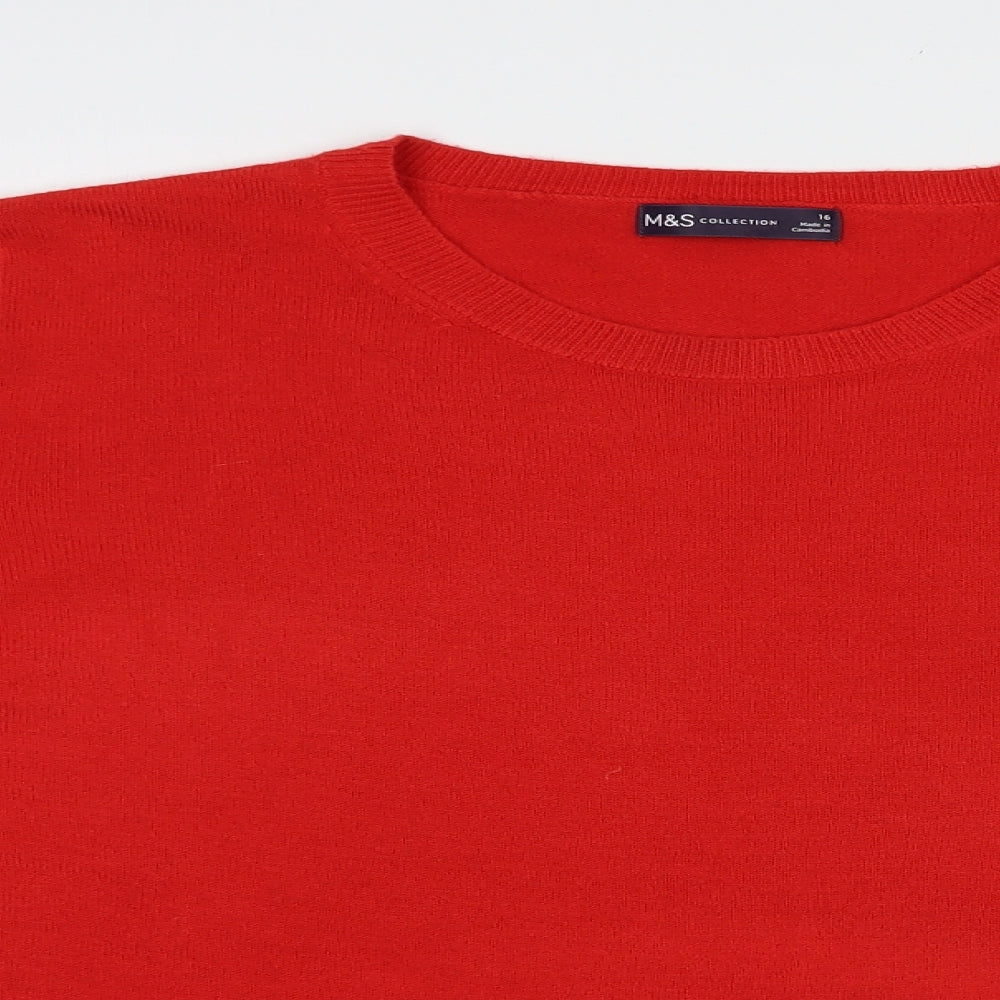 Marks and Spencer Womens Red Boat Neck  Acrylic Pullover Jumper Size 16