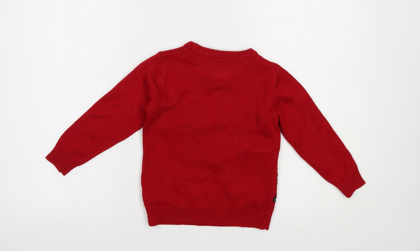Primark Boys Red Crew Neck  Acrylic Pullover Jumper Size 3-4 Years  Pullover - Dino Christmas