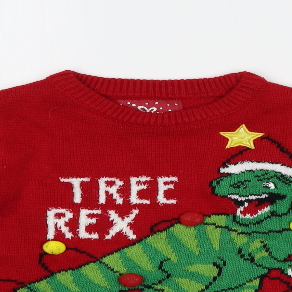 Primark Boys Red Crew Neck  Acrylic Pullover Jumper Size 3-4 Years  Pullover - Dino Christmas