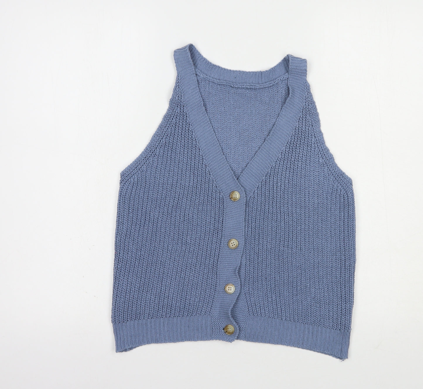 Made in Italy Womens Blue  Acrylic Basic Tank Size M V-Neck