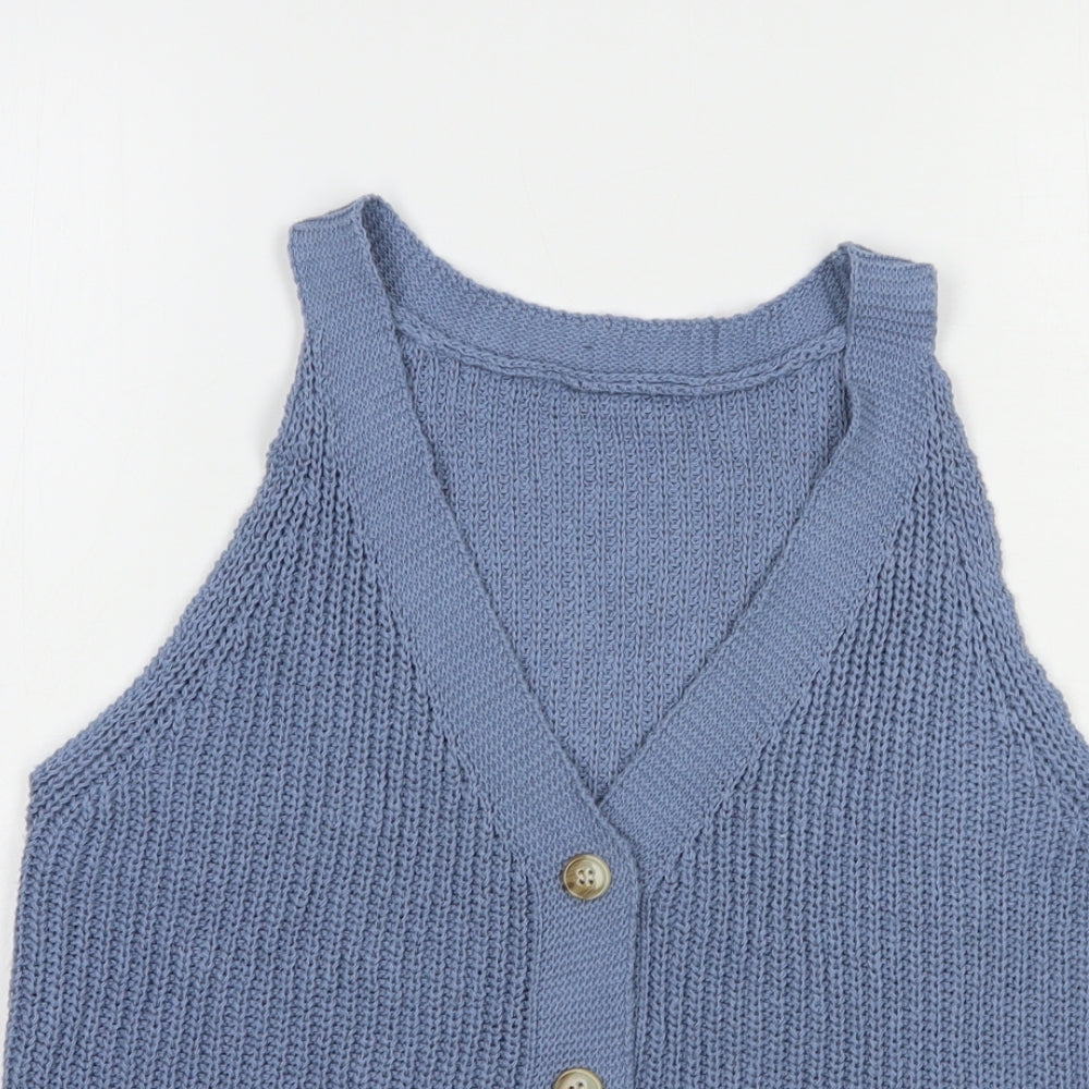Made in Italy Womens Blue  Acrylic Basic Tank Size M V-Neck
