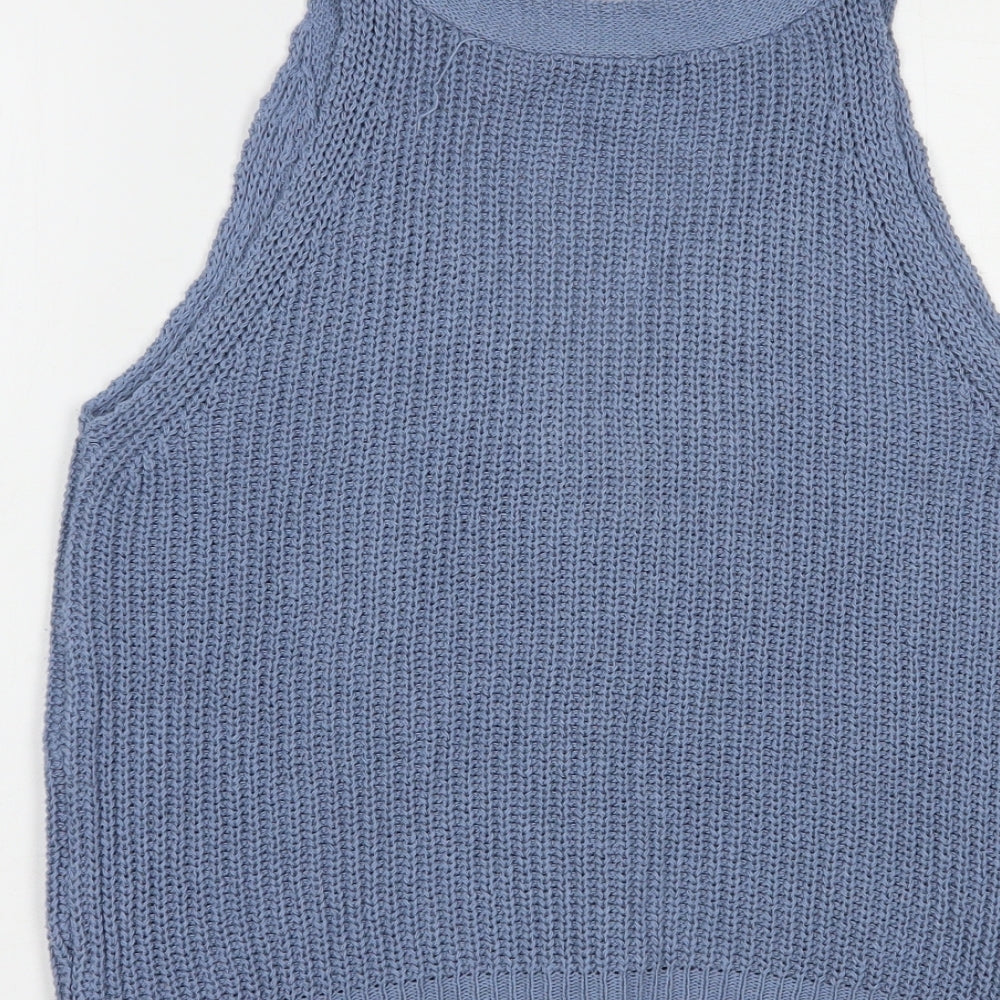 Made in Italy Womens Blue  Acrylic Basic Tank Size M V-Neck