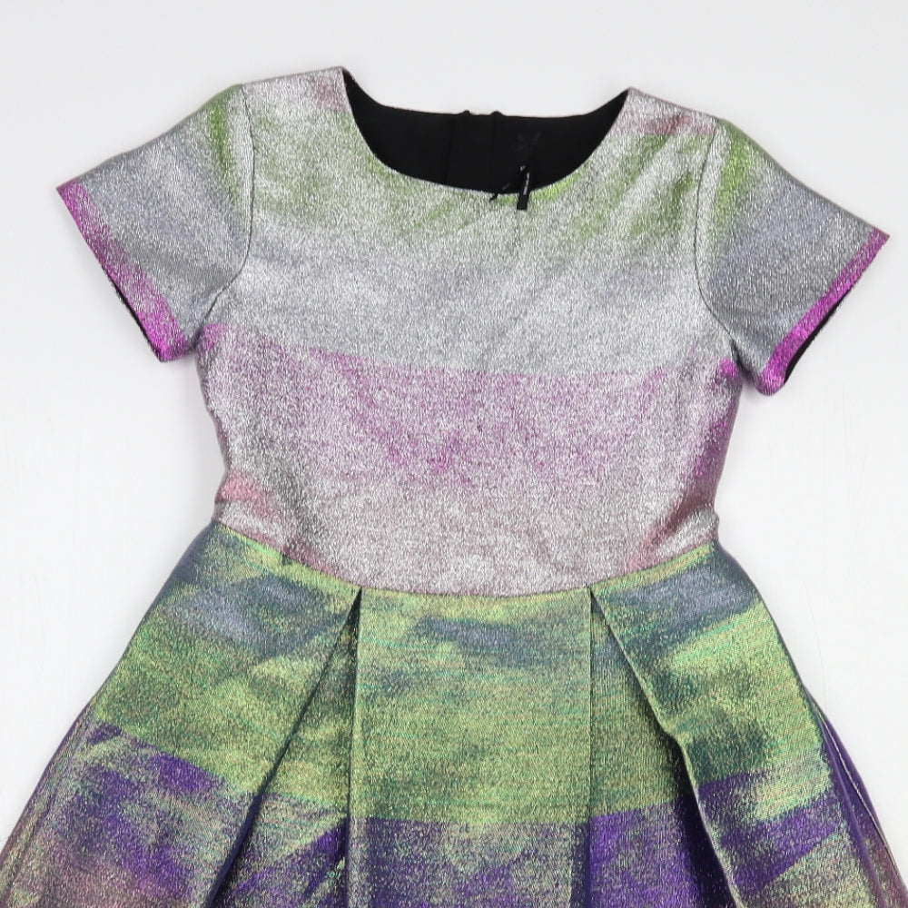 NEXT Girls Multicoloured Striped Cotton Fit & Flare  Size 10 Years  Round Neck Zip