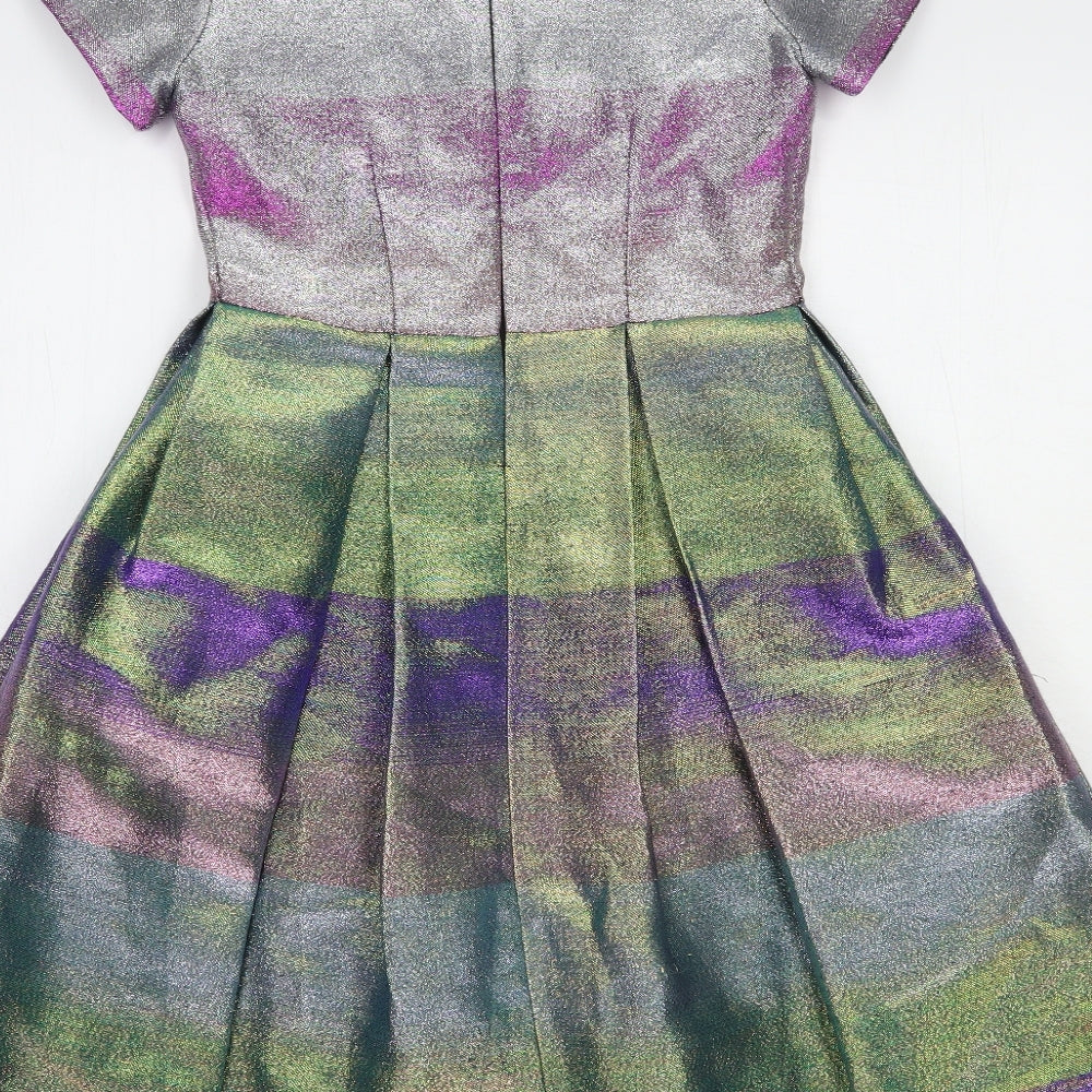 NEXT Girls Multicoloured Striped Cotton Fit & Flare  Size 10 Years  Round Neck Zip