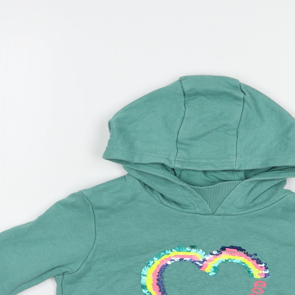 Marks and Spencer Girls Green  Cotton Pullover Hoodie Size 3-4 Years  Pullover - Heart