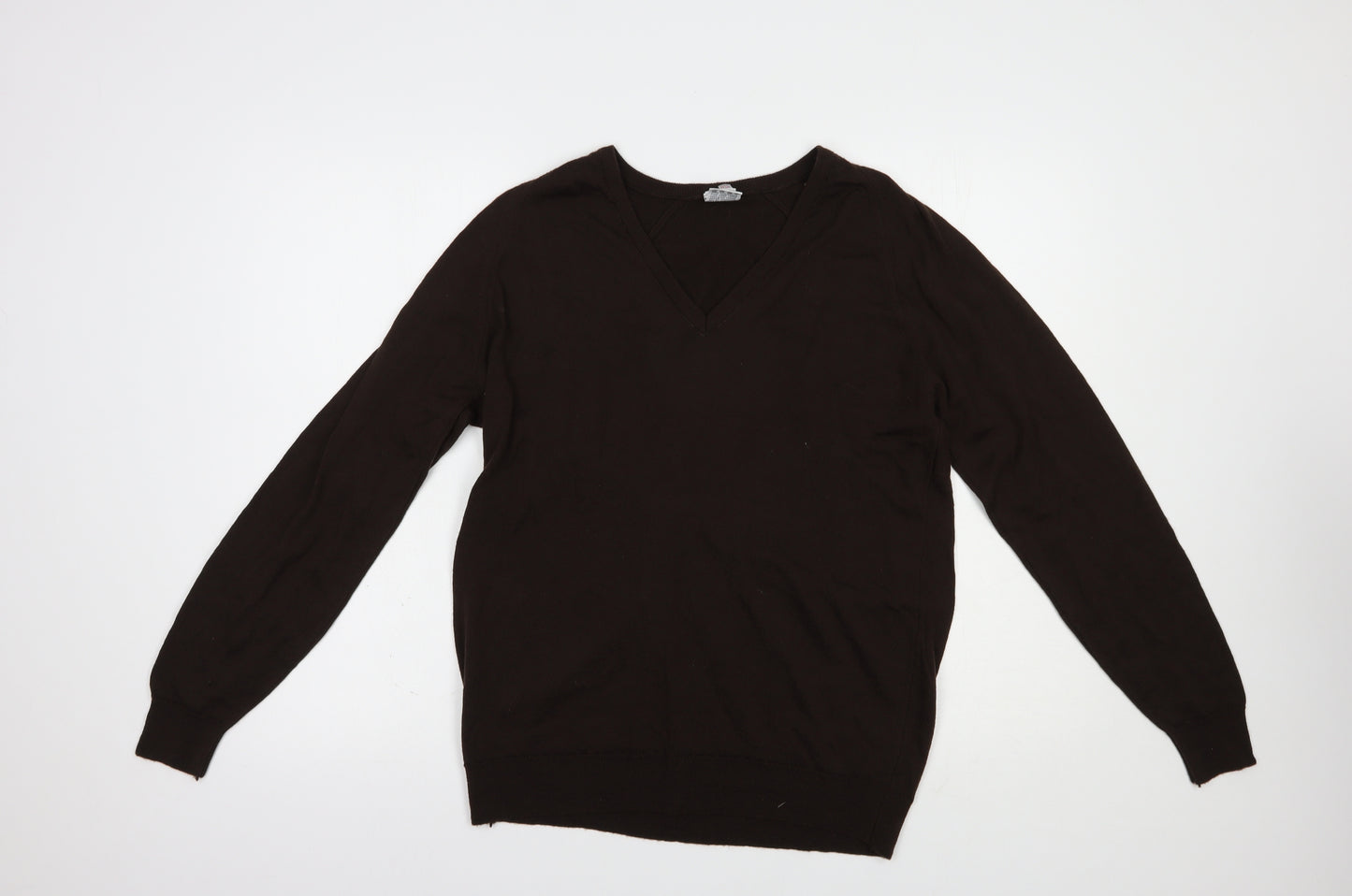 Preworn Mens Brown V-Neck  Wool Pullover Jumper Size M