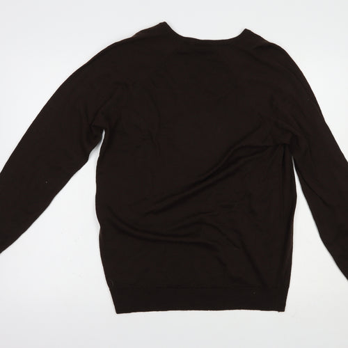 Preworn Mens Brown V-Neck  Wool Pullover Jumper Size M