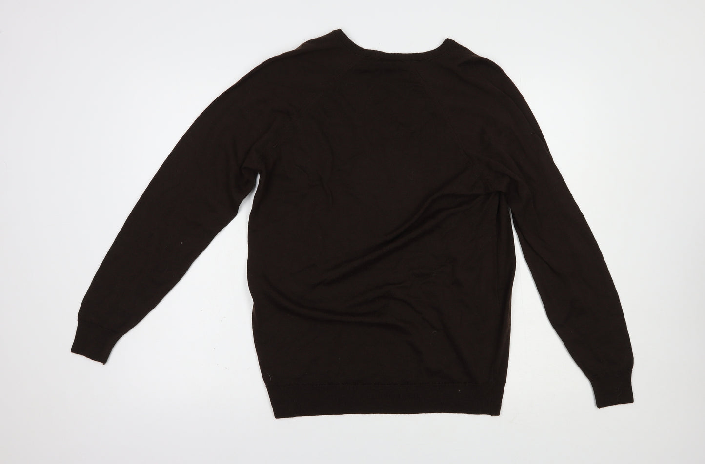 Preworn Mens Brown V-Neck  Wool Pullover Jumper Size M