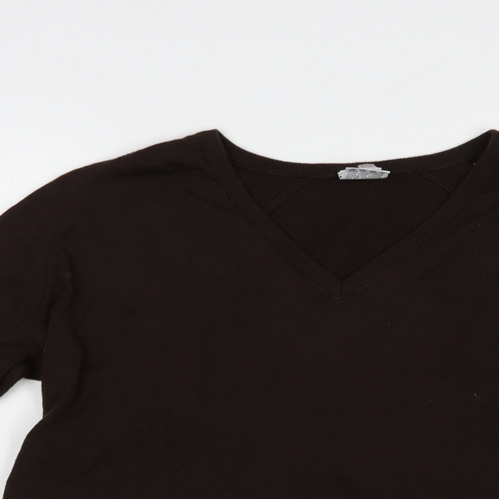 Preworn Mens Brown V-Neck  Wool Pullover Jumper Size M