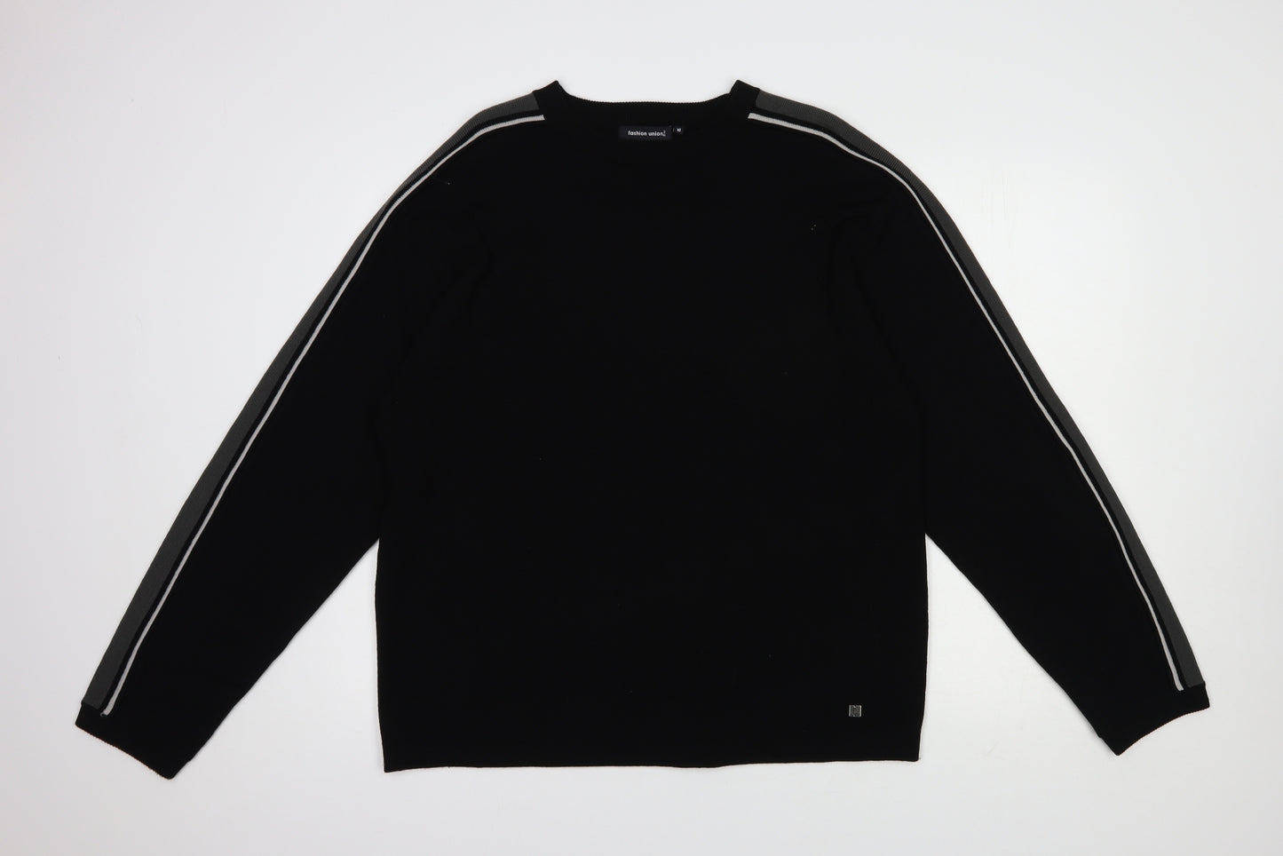 Fashion Union Mens Black Crew Neck  Acrylic Pullover Jumper Size XL