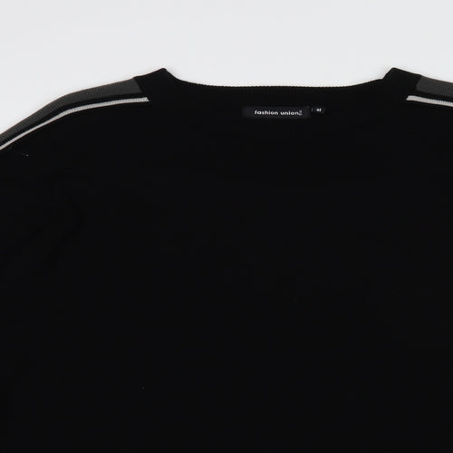 Fashion Union Mens Black Crew Neck  Acrylic Pullover Jumper Size XL
