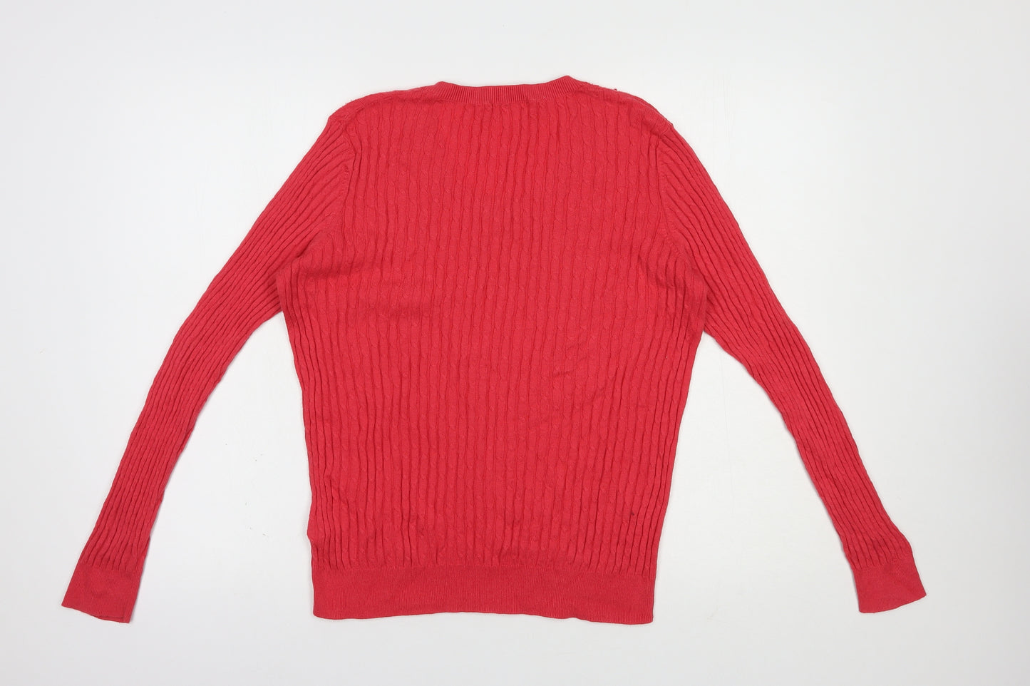 TU Womens Red V-Neck  Cotton Pullover Jumper Size 14