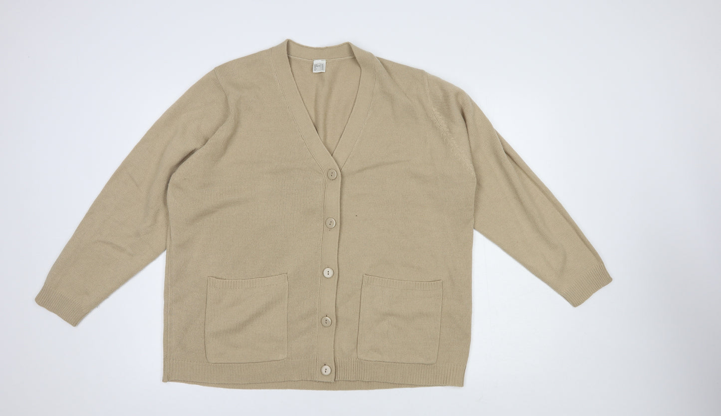 Mobuteck Womens Beige V-Neck  Acrylic Cardigan Jumper Size 26