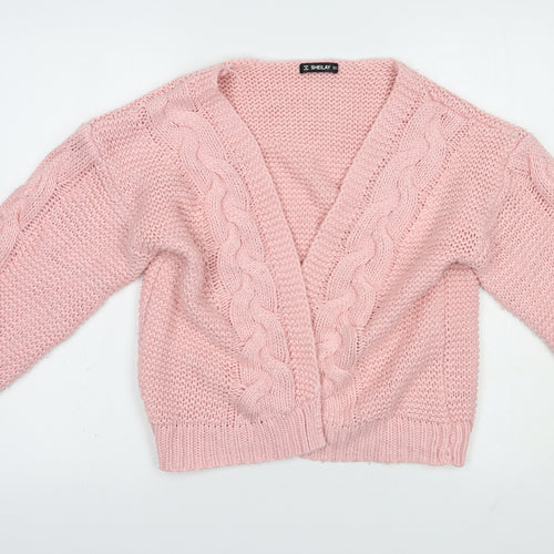 Sheilay Womens Pink V-Neck  Acrylic Cardigan Jumper Size M