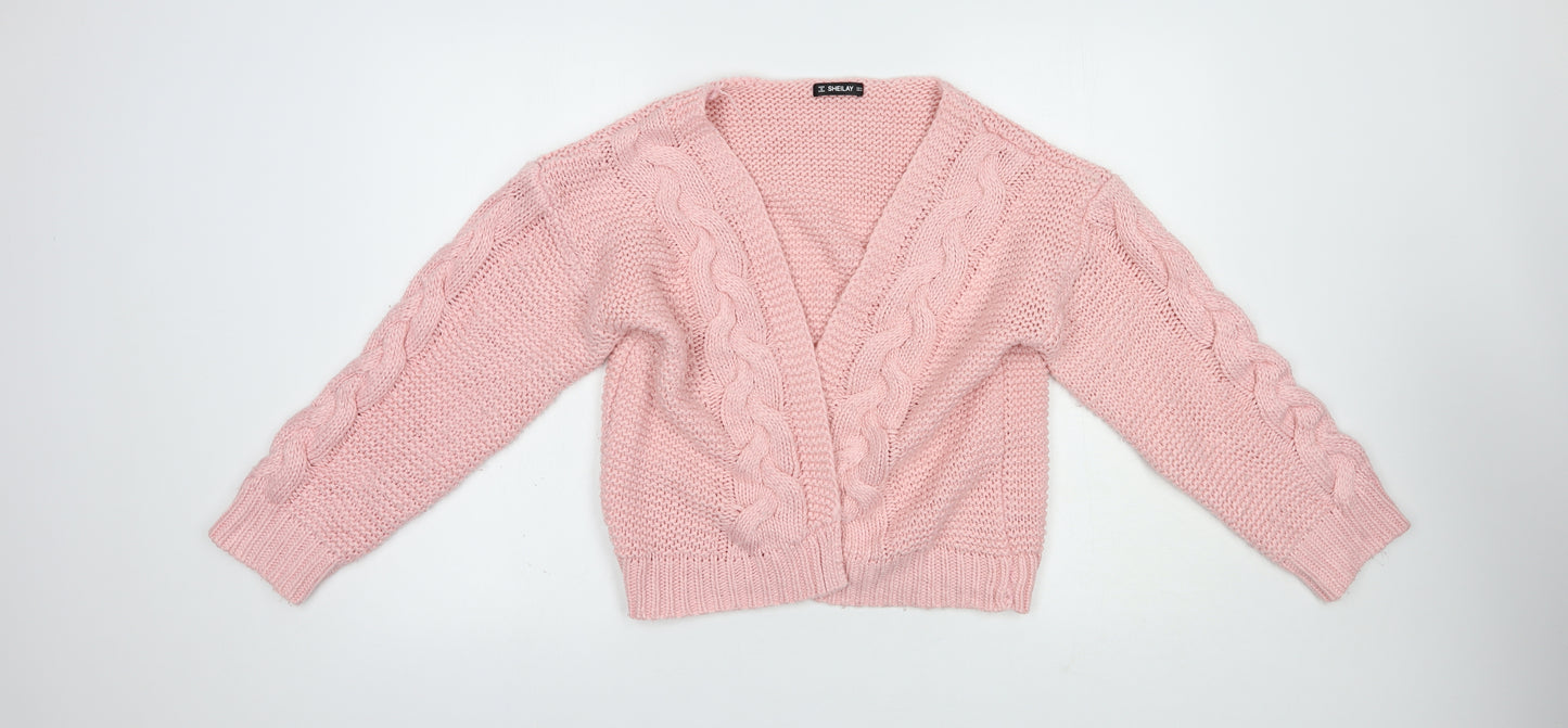Sheilay Womens Pink V-Neck  Acrylic Cardigan Jumper Size M