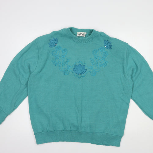 Afibel Womens Green Crew Neck  Acrylic Pullover Jumper Size 24