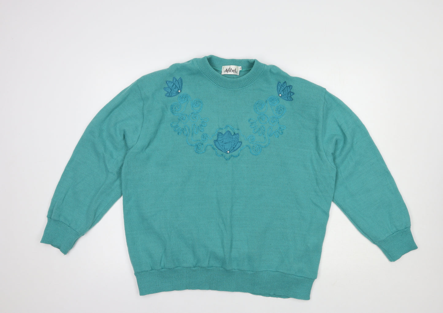 Afibel Womens Green Crew Neck  Acrylic Pullover Jumper Size 24