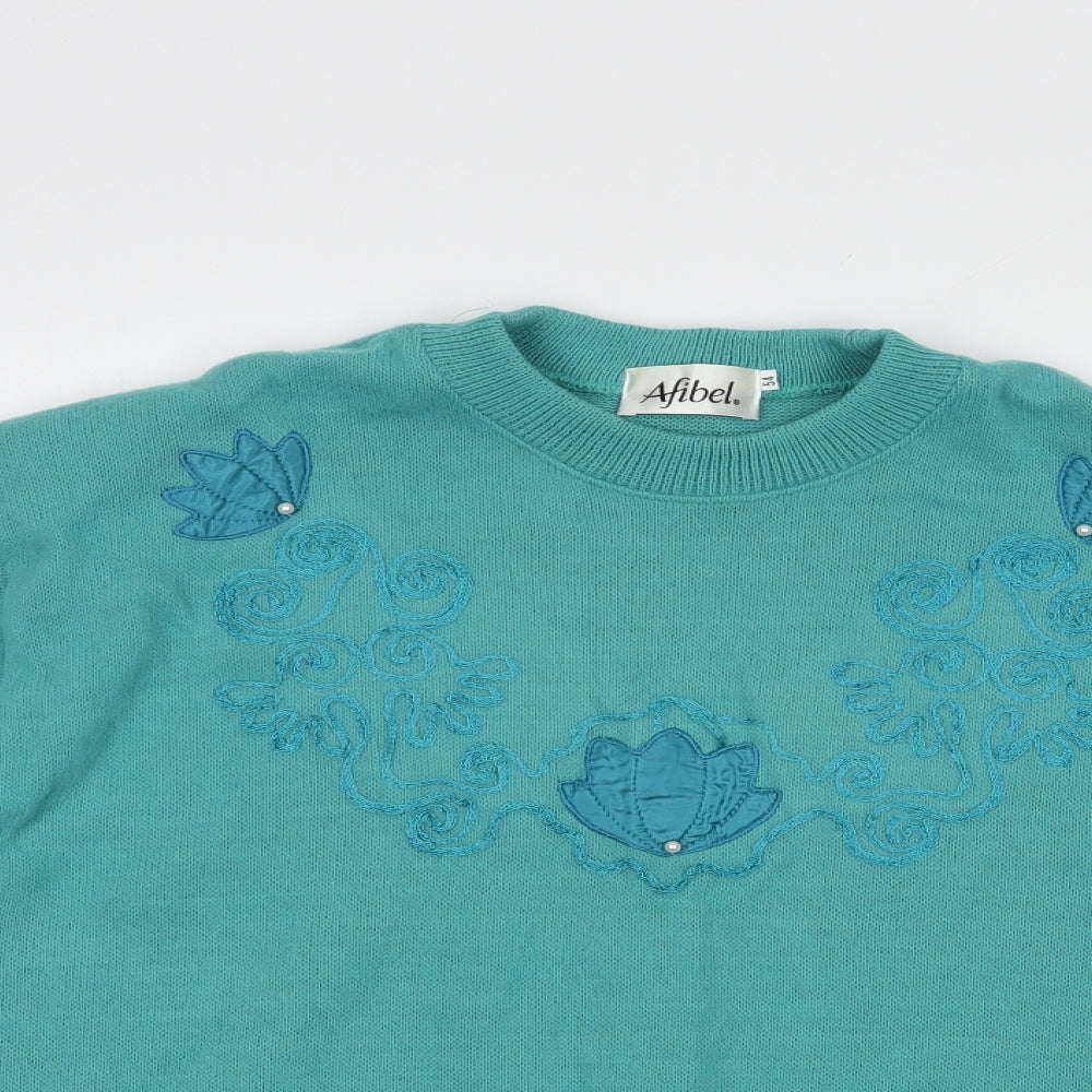 Afibel Womens Green Crew Neck  Acrylic Pullover Jumper Size 24