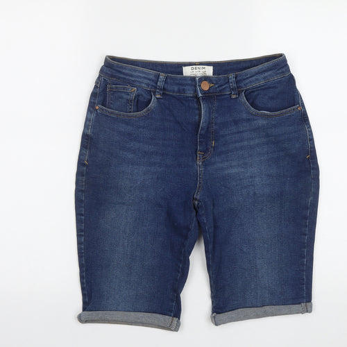 Dorothy Perkins Womens Blue  Cotton Bermuda Shorts Size 6 L10 in Regular Zip