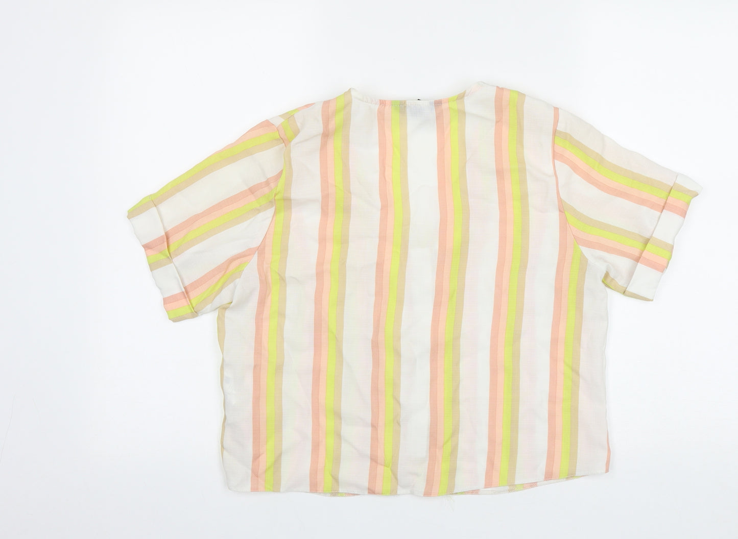 New Look Womens Multicoloured Striped Polyester Basic Button-Up Size 12 V-Neck
