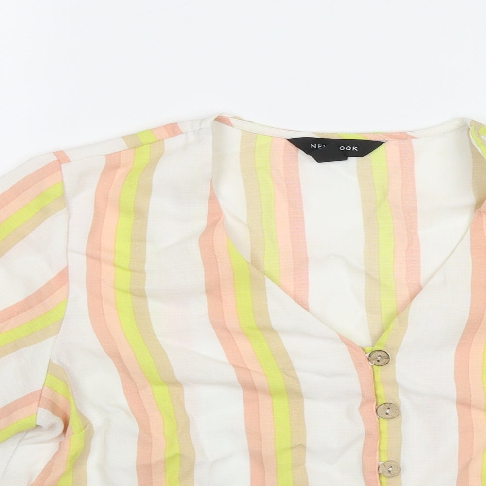 New Look Womens Multicoloured Striped Polyester Basic Button-Up Size 12 V-Neck
