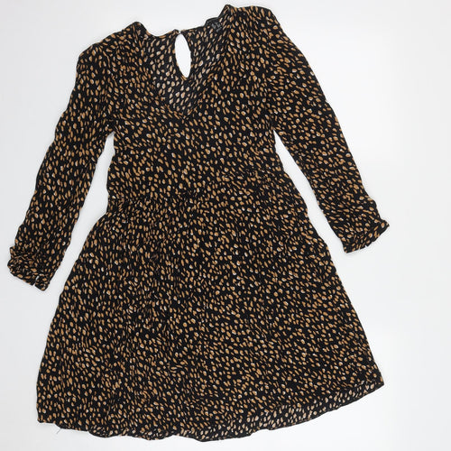 New Look Womens Black Geometric Viscose Fit & Flare  Size 6  V-Neck Button