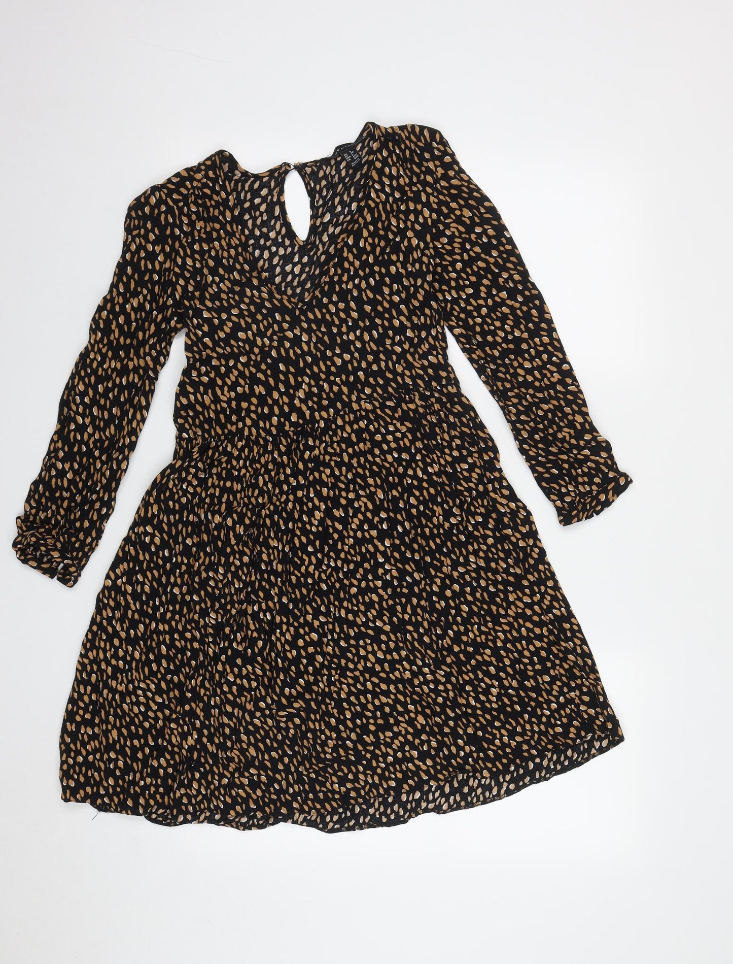 New Look Womens Black Geometric Viscose Fit & Flare  Size 6  V-Neck Button