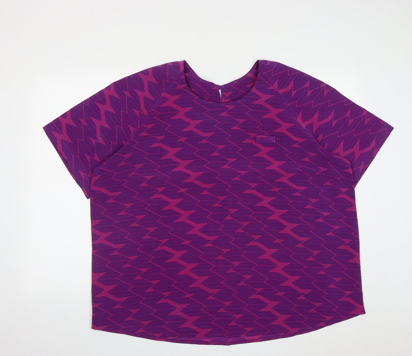 Preworn Womens Purple Geometric Polyester Basic Blouse Size 22 Round Neck