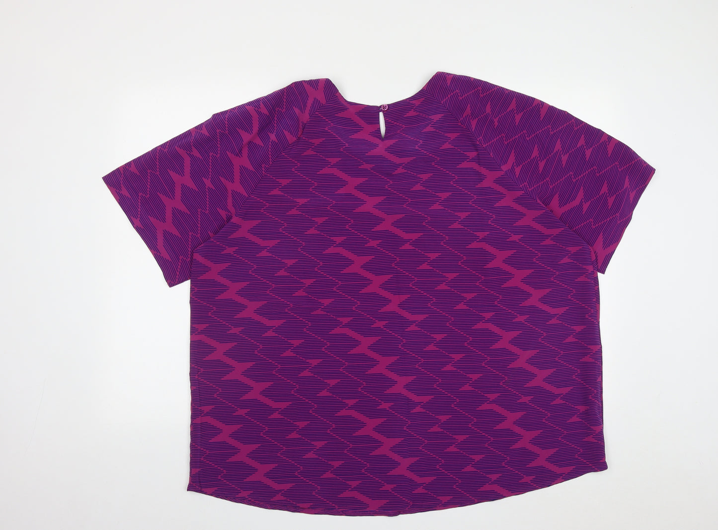 Preworn Womens Purple Geometric Polyester Basic Blouse Size 22 Round Neck