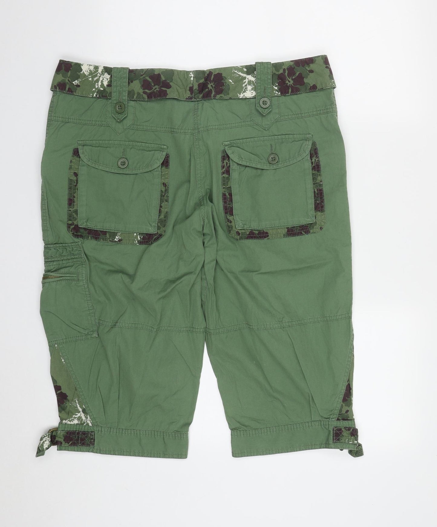 NEXT Womens Green Geometric Cotton Cargo Shorts Size 16 L16 in Regular Zip