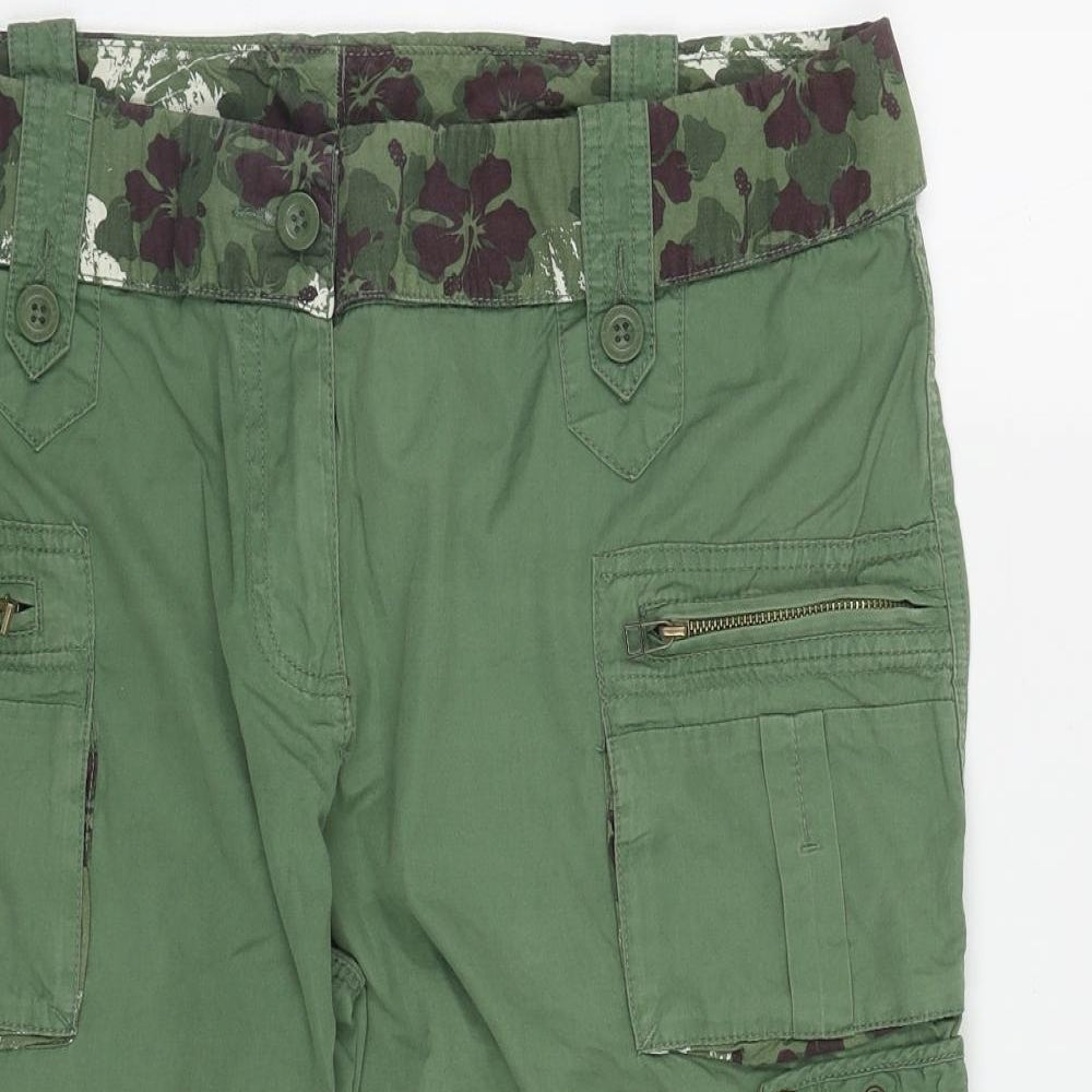 NEXT Womens Green Geometric Cotton Cargo Shorts Size 16 L16 in Regular Zip