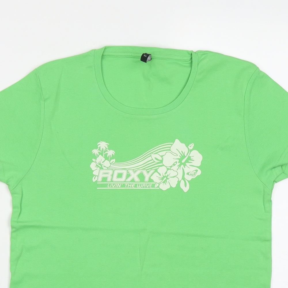 ROXY Womens Green  Cotton Basic T-Shirt Size XL Round Neck