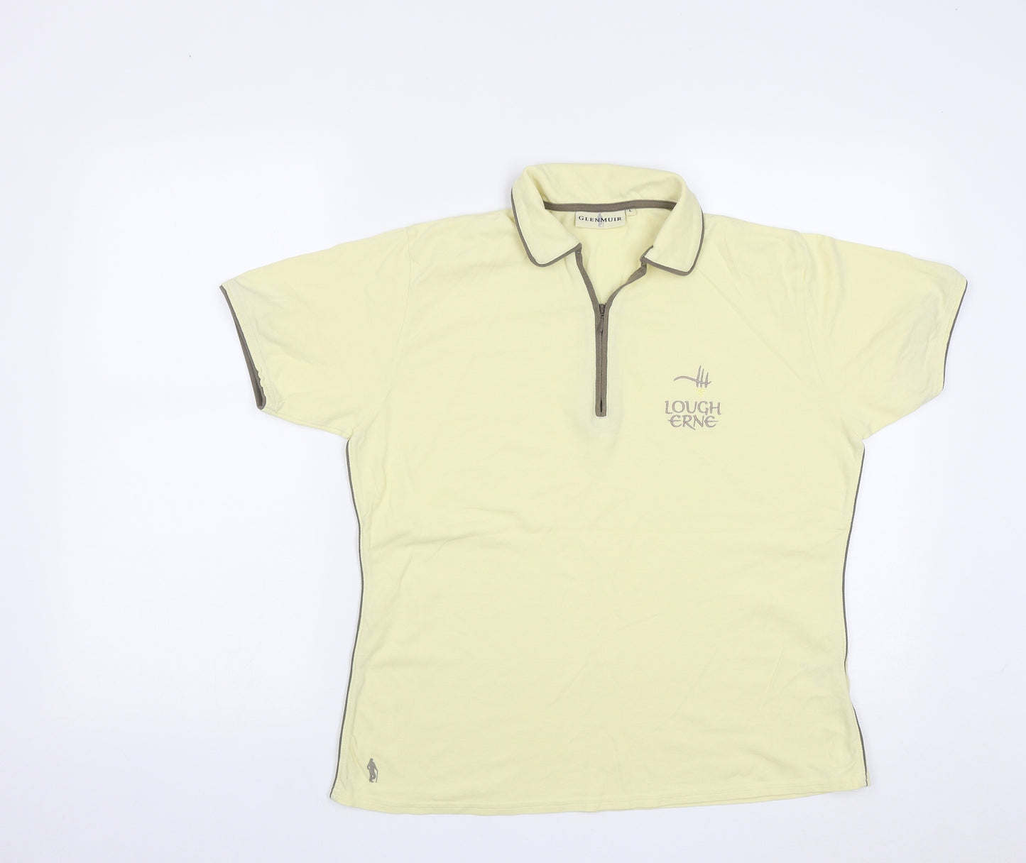 Glenmuir Womens Yellow  Cotton Basic T-Shirt Size L Collared Zip