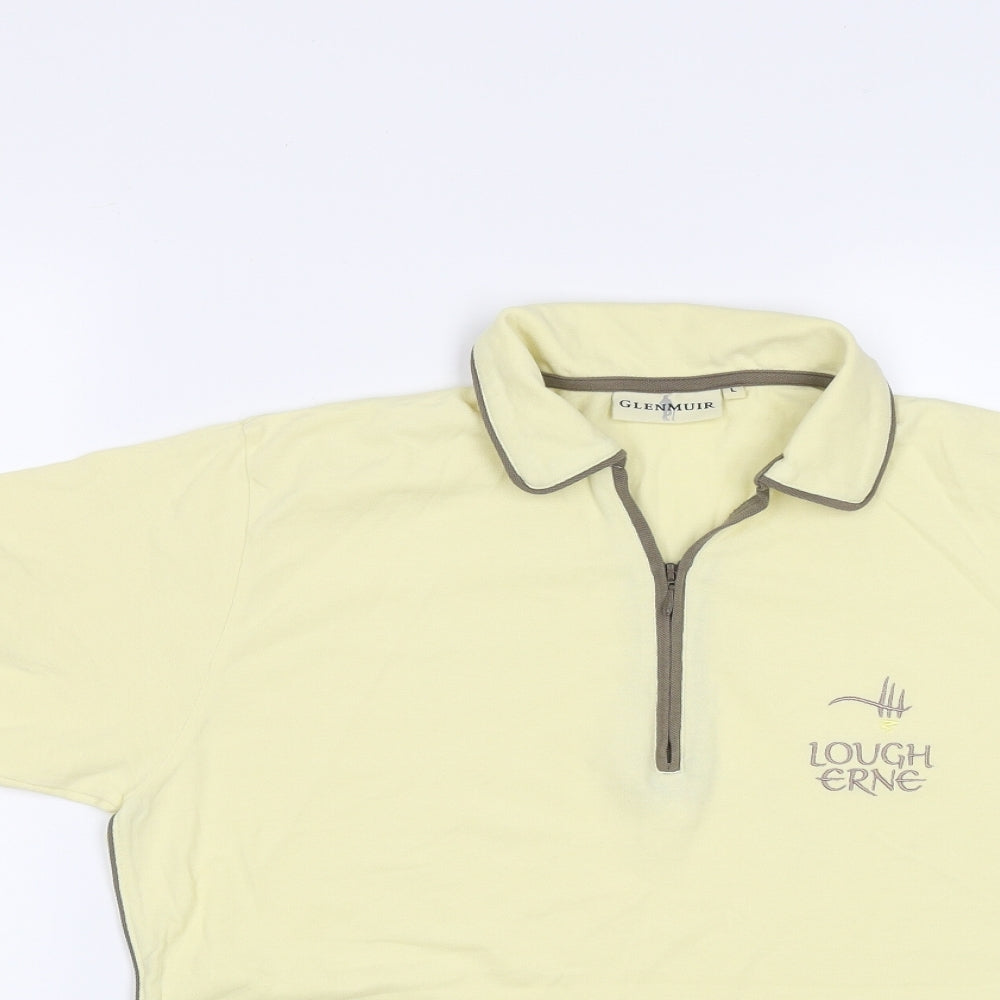 Glenmuir Womens Yellow  Cotton Basic T-Shirt Size L Collared Zip