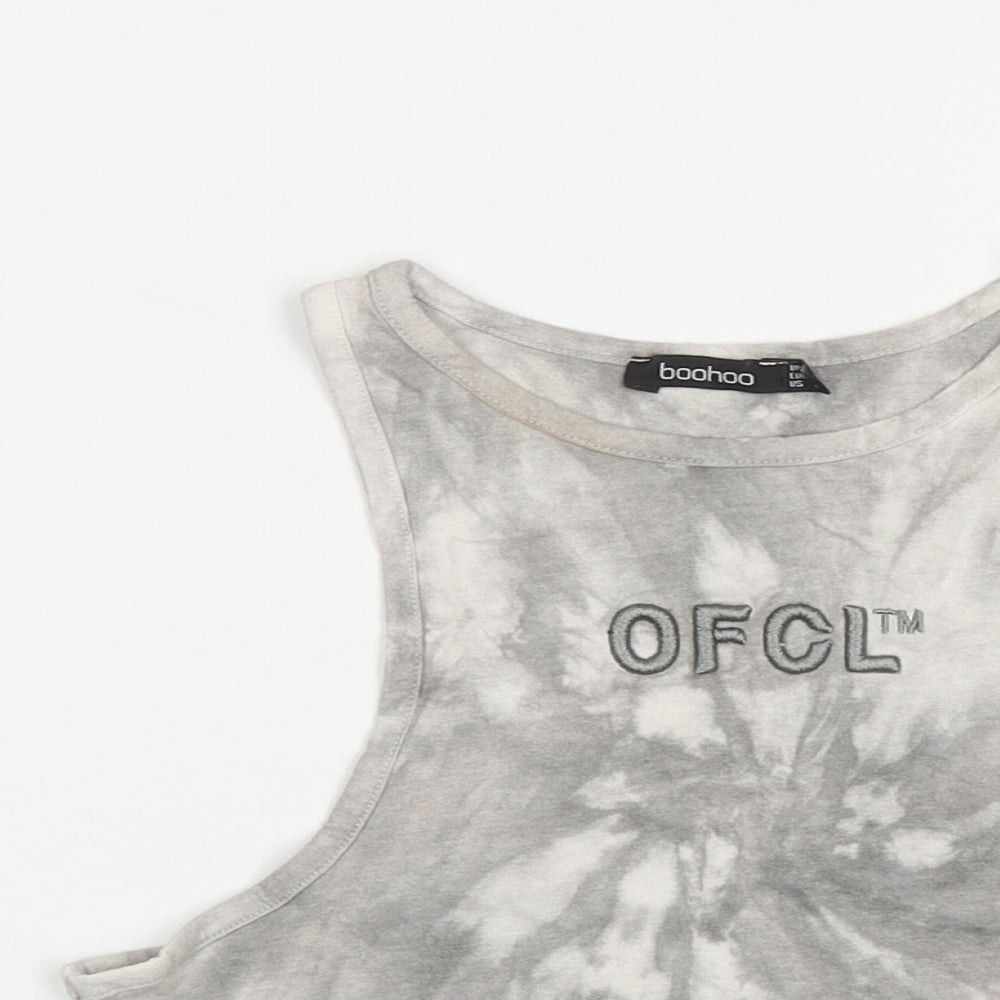 Boohoo Womens Grey  Polyester Cropped T-Shirt Size 8 Round Neck - Tie Die Effect