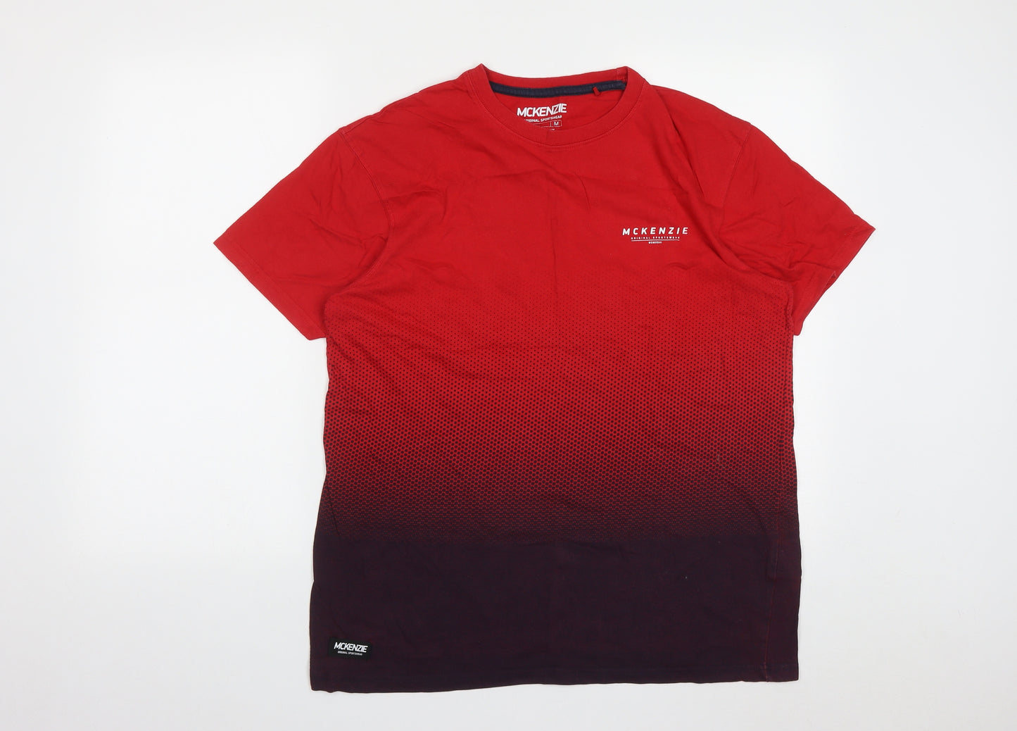 McKenzie Mens Red Geometric Cotton  T-Shirt Size M Round Neck