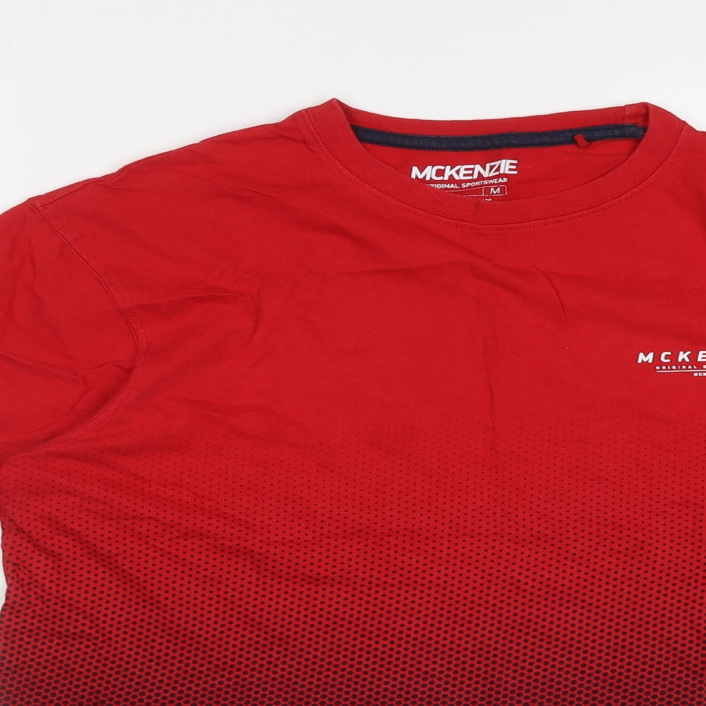 McKenzie Mens Red Geometric Cotton  T-Shirt Size M Round Neck